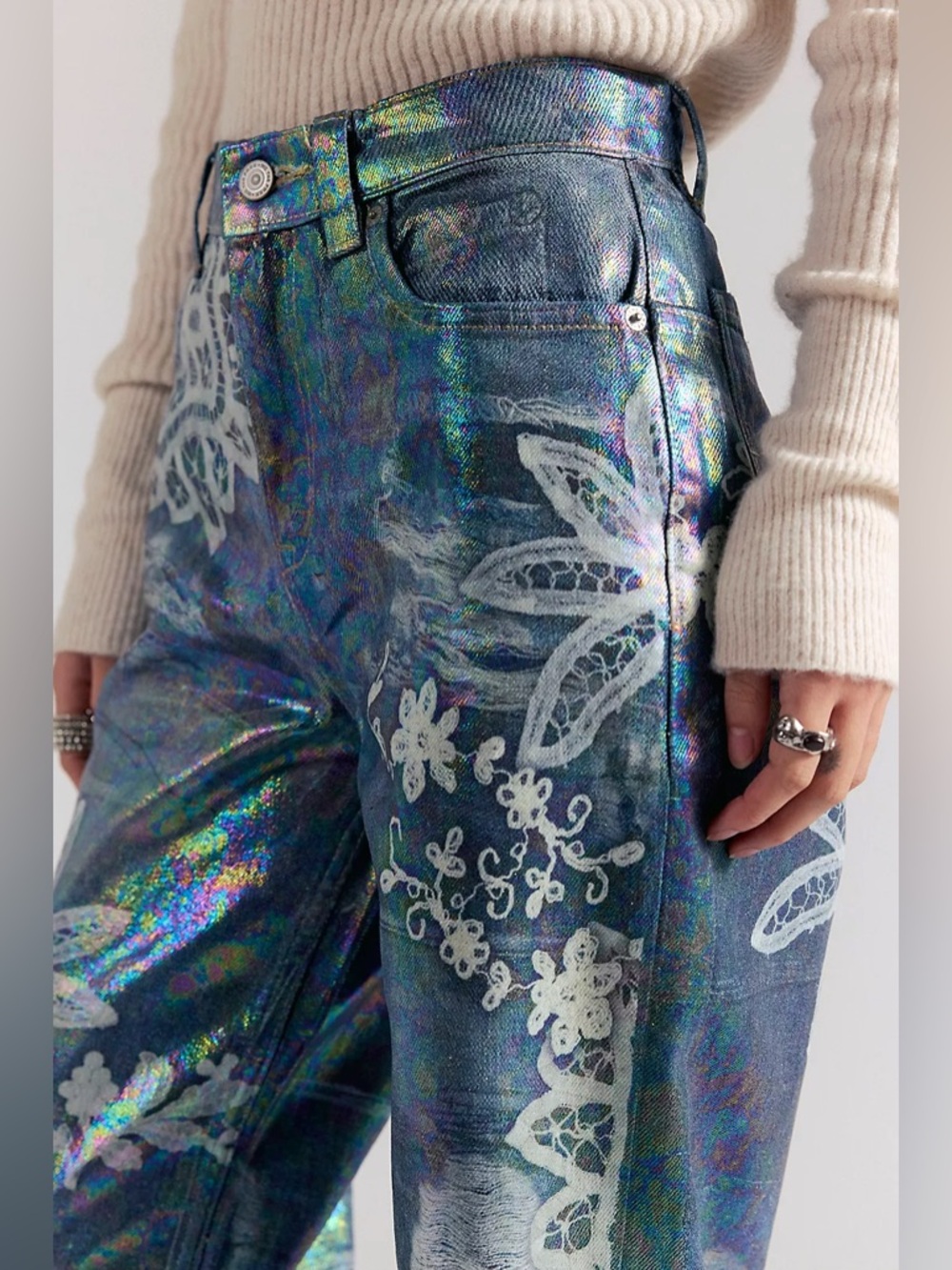 NWT Free People We The Free Tinsley Printed High-Rise Illusions Jeans - Picture 3 of 12